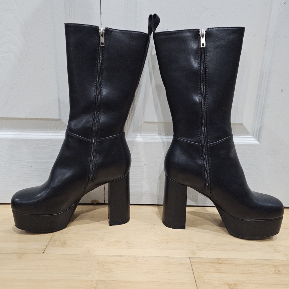 Dolls Kill Lamoda Going Under Goth Faux Leather Platform Black Wide Fit Boots 8 - Picture 7 of 15